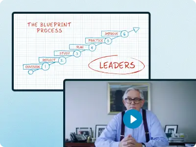 Mockup of screens showing live training with a whiteboard illustration, and video of Doug speaking